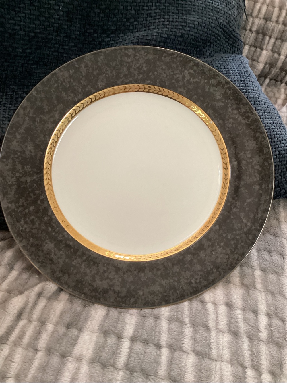 6pc Retroneu 11” Dinner Plates Fine China porcelain and gold leaf Imperial Gray